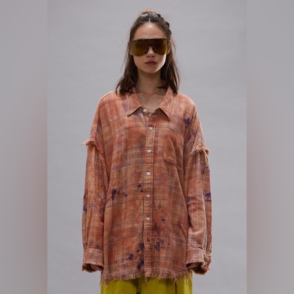 R13 Orange and Purple Plaid Button Down Shirt